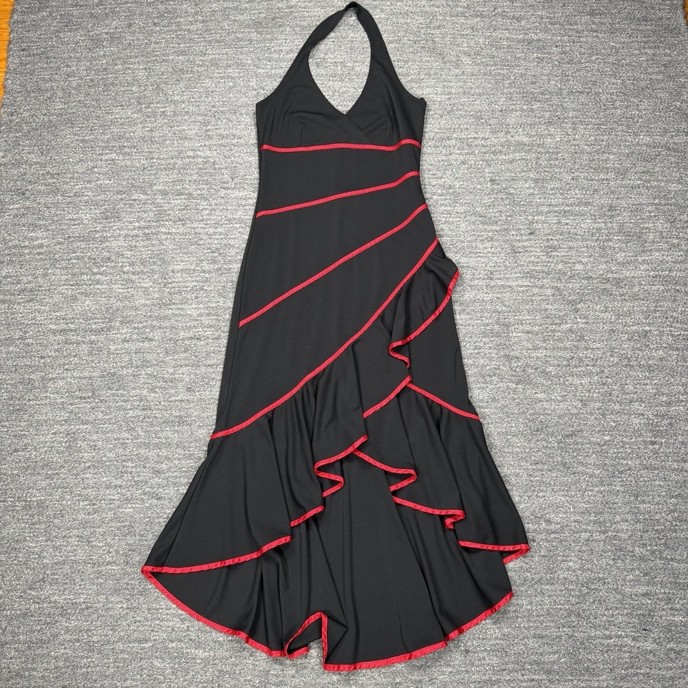 Vintage Y2K Halter Dress Women Small Black Ruffle Vamp Goth Whimsigoth Midi USA